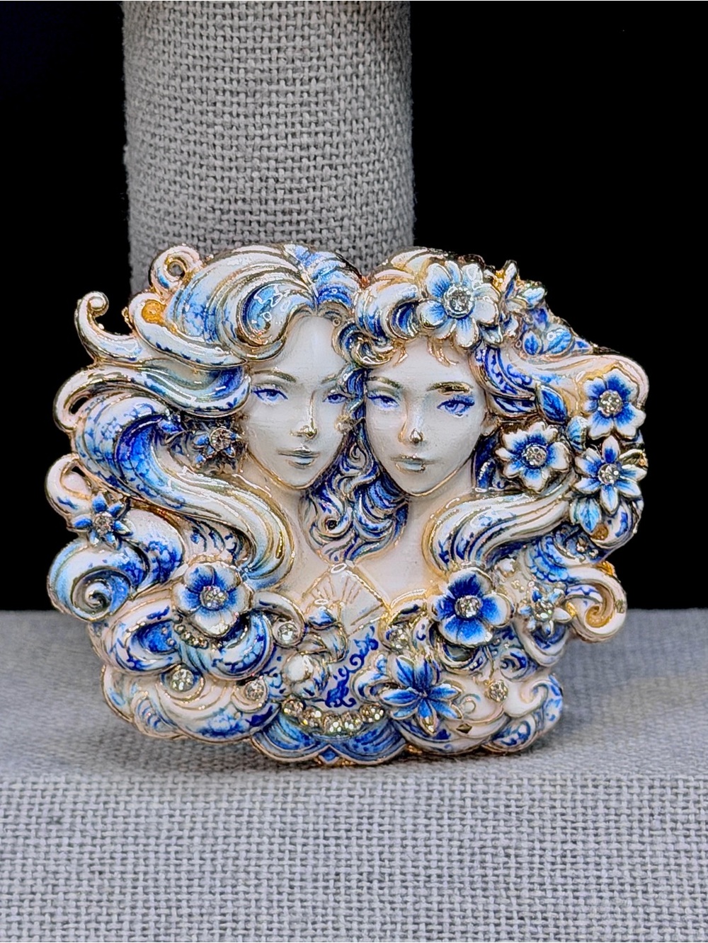 Blue & White Gemini Goddess Brooch